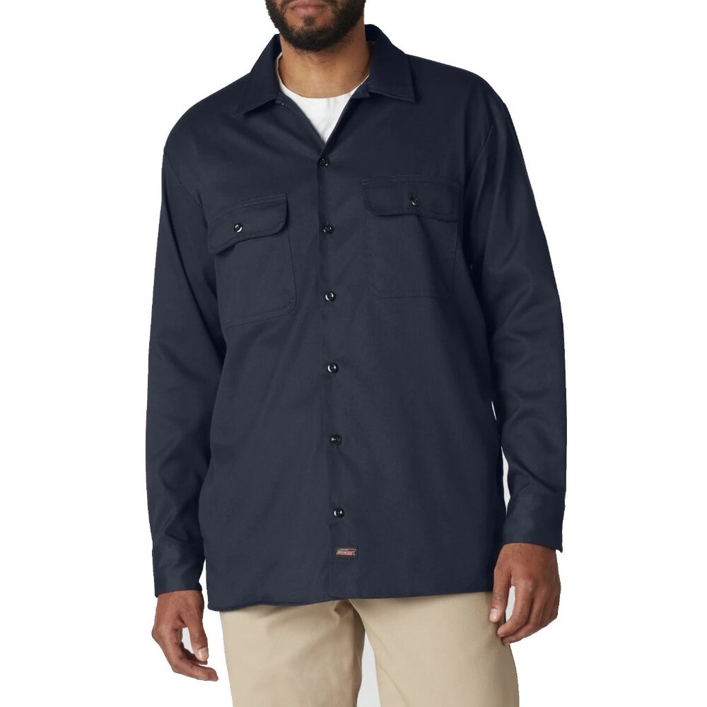 Genuine Dickies Men's Long Sleeve Work Shirt with Flex and Cooling in Dark Navy - Picture 2 of 5